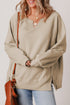 Split Neck Raglan Sleeve Relaxed Fit Pullover Sweatshirt