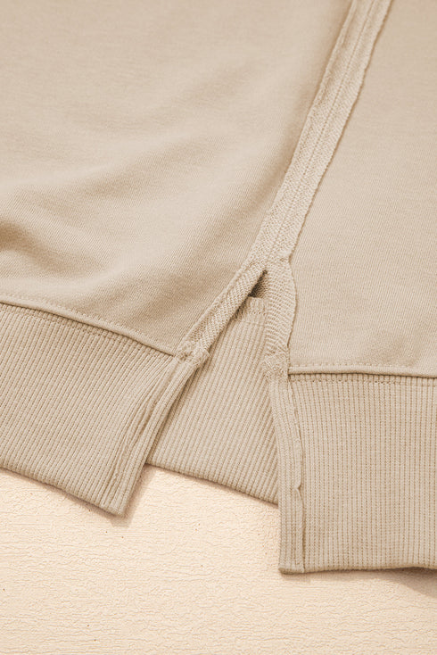 Split Neck Raglan Sleeve Relaxed Fit Pullover Sweatshirt
