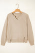 Split Neck Raglan Sleeve Relaxed Fit Pullover Sweatshirt