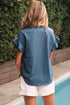 Split Neck Ruffle Sleeve Button Front Blouse