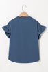 Split Neck Ruffle Sleeve Button Front Blouse