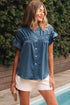 Split Neck Ruffle Sleeve Button Front Blouse