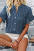 Split Neck Ruffle Sleeve Button Front Blouse