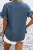 Split Neck Ruffle Sleeve Button Front Blouse