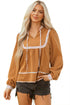 Split Neck Ruffled Collar Tie Detail Puff Sleeve Blouse