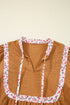 Split Neck Ruffled Collar Tie Detail Puff Sleeve Blouse