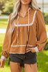 Split Neck Ruffled Collar Tie Detail Puff Sleeve Blouse