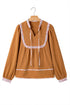 Split Neck Ruffled Collar Tie Detail Puff Sleeve Blouse