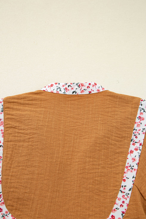 Split Neck Ruffled Collar Tie Detail Puff Sleeve Blouse
