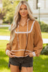 Split Neck Ruffled Collar Tie Detail Puff Sleeve Blouse