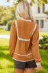 Split Neck Ruffled Collar Tie Detail Puff Sleeve Blouse