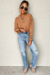 Split Neck Smocked Cuff Ruffle Sleeve Blouse