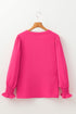 Split Neck Smocked Cuff Ruffle Sleeve Blouse