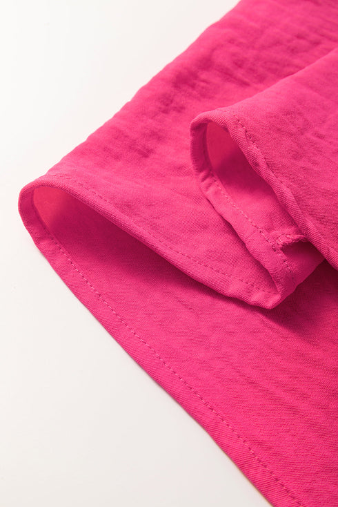 Split Neck Smocked Cuff Ruffle Sleeve Blouse