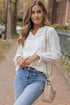 Split Neck Textured Long Sleeve Relaxed Fit Blouse