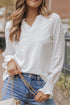 Split Neck Textured Long Sleeve Relaxed Fit Blouse