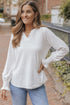 Split Neck Textured Long Sleeve Relaxed Fit Blouse
