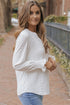 Split Neck Textured Long Sleeve Relaxed Fit Blouse