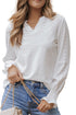 Split Neck Textured Long Sleeve Relaxed Fit Blouse