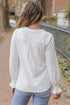 Split Neck Textured Long Sleeve Relaxed Fit Blouse