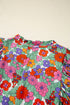 Split Neck Tie Detail Puff Sleeve Floral Blouse