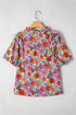 Split Neck Tie Detail Puff Sleeve Floral Blouse