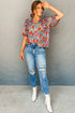 Split Neck Tie Detail Puff Sleeve Floral Blouse