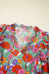 Split Neck Tie Detail Puff Sleeve Floral Blouse