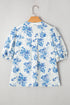 Split Neck Tiered Ruffle Sleeve Botanical Blouse