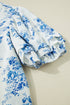 Split Neck Tiered Ruffle Sleeve Botanical Blouse