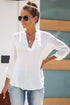 Split Neckline Roll Tab Sleeve Relaxed Utility Blouse
