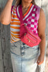 Split Pattern Mixed Print Knit Sweater Vest
