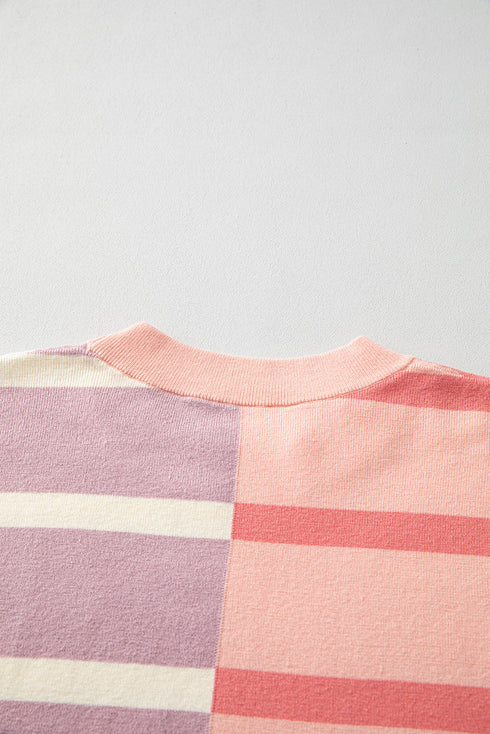 Split Pattern Oversized Crew Neck Pullover Sweatshirt