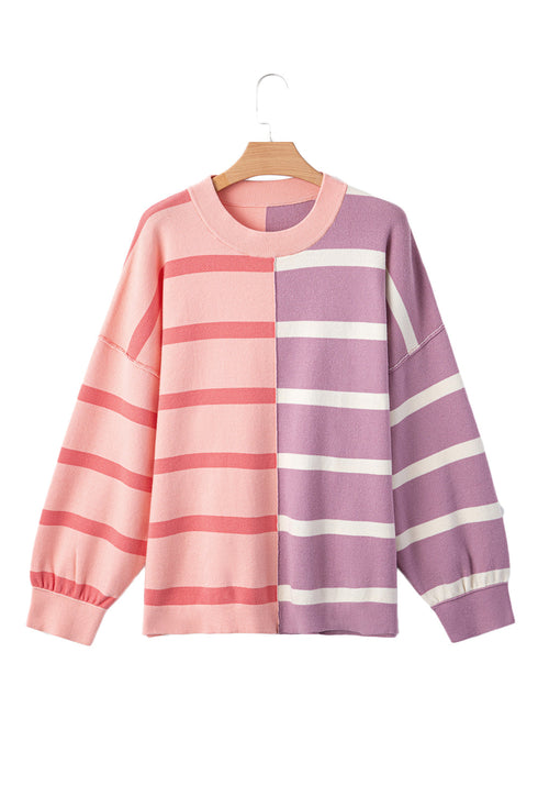 Split Pattern Oversized Crew Neck Pullover Sweatshirt
