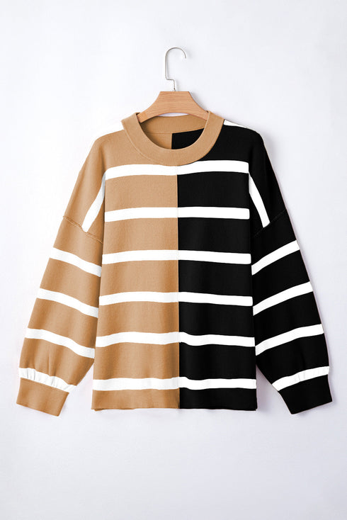 Split Pattern Oversized Crew Neck Pullover Sweatshirt