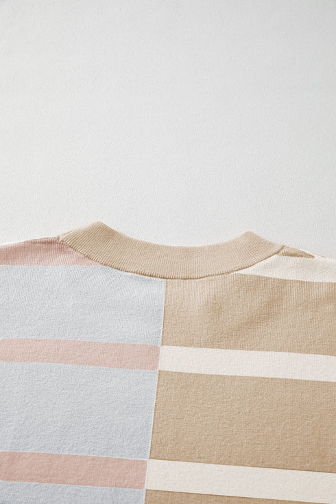 Split Pattern Oversized Crew Neck Pullover Sweatshirt