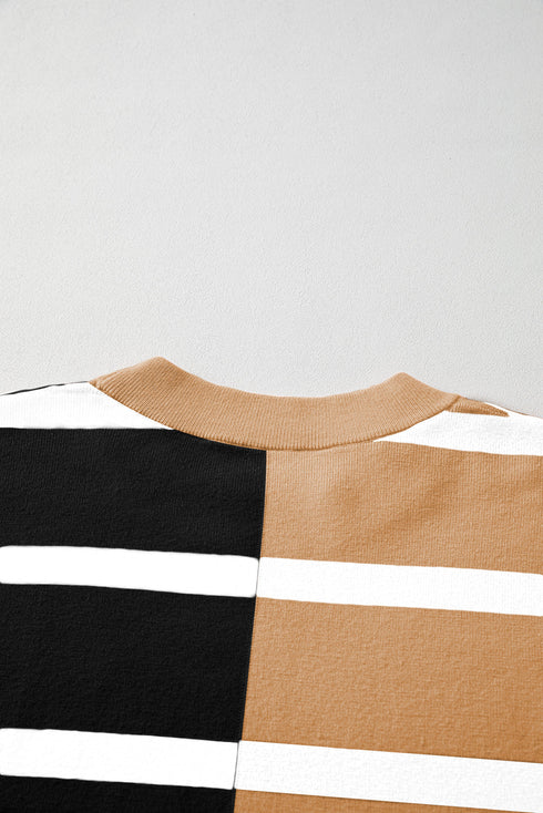 Split Pattern Oversized Crew Neck Pullover Sweatshirt