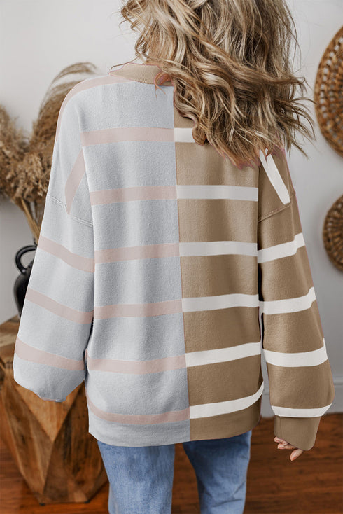 Split Pattern Oversized Crew Neck Pullover Sweatshirt
