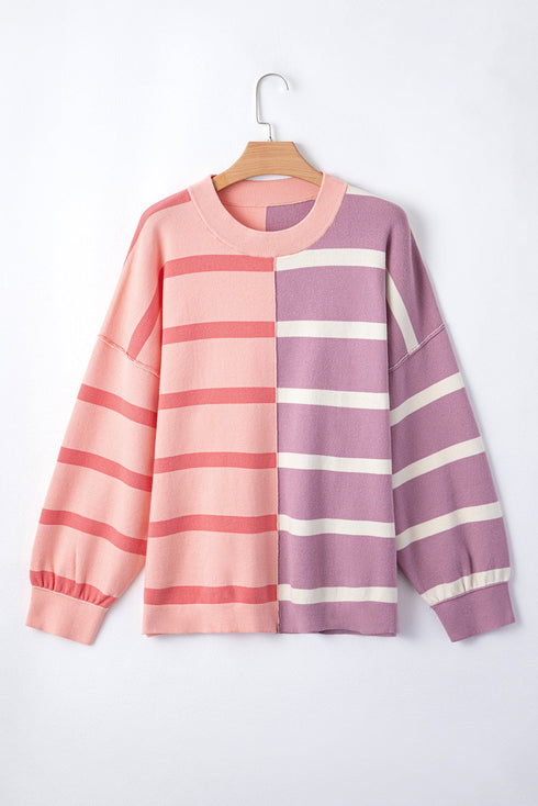 Split Pattern Oversized Crew Neck Pullover Sweatshirt