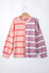 Split Pattern Oversized Crew Neck Pullover Sweatshirt