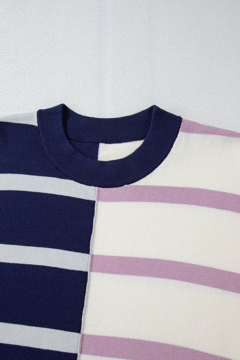 Split Pattern Oversized Crew Neck Pullover Sweatshirt