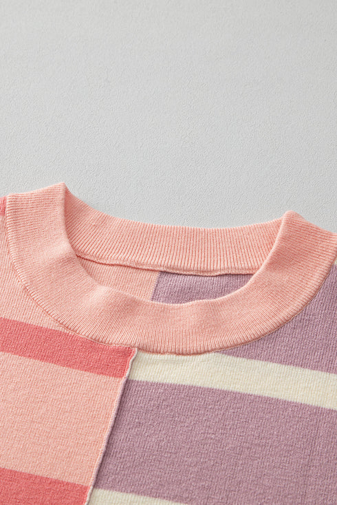Split Pattern Oversized Crew Neck Pullover Sweatshirt