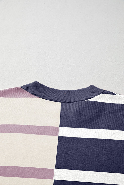 Split Pattern Oversized Crew Neck Pullover Sweatshirt
