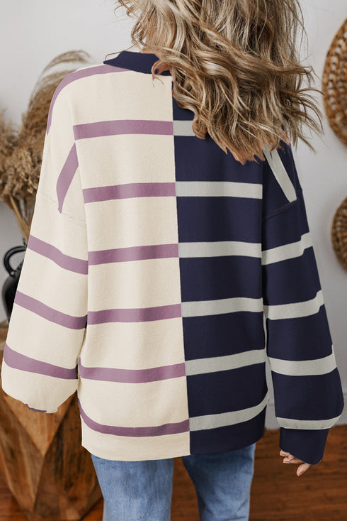 Split Pattern Oversized Crew Neck Pullover Sweatshirt