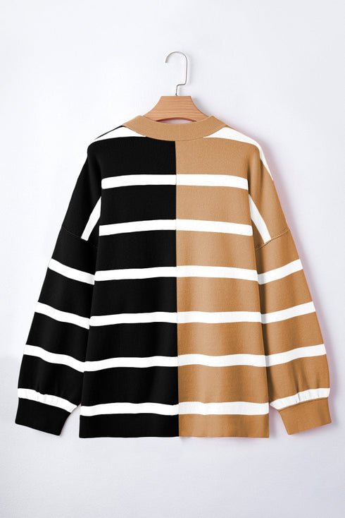Split Pattern Oversized Crew Neck Pullover Sweatshirt