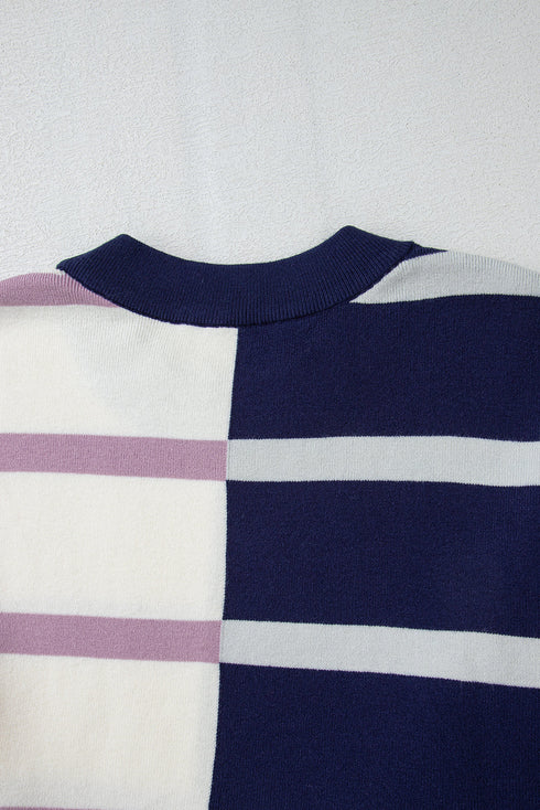Split Pattern Oversized Crew Neck Pullover Sweatshirt