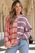 Split Pattern Oversized Crew Neck Pullover Sweatshirt