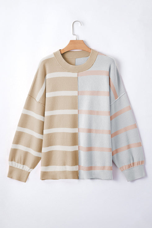 Split Pattern Oversized Crew Neck Pullover Sweatshirt