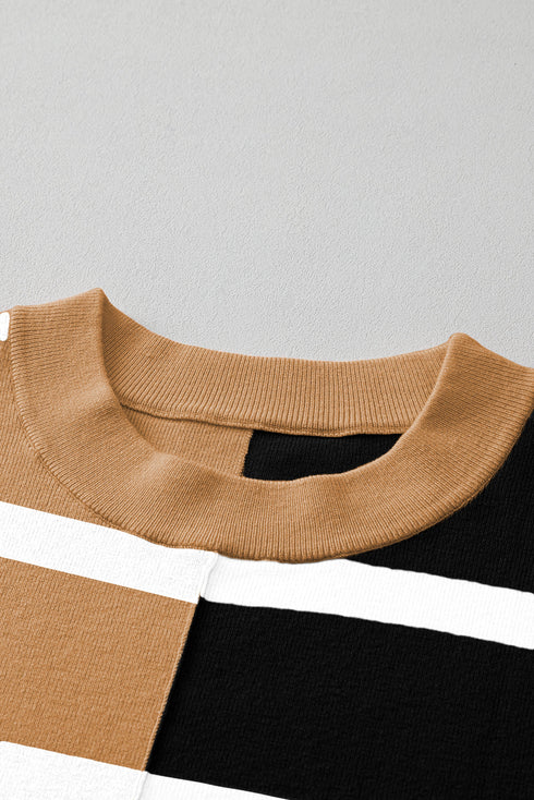 Split Pattern Oversized Crew Neck Pullover Sweatshirt