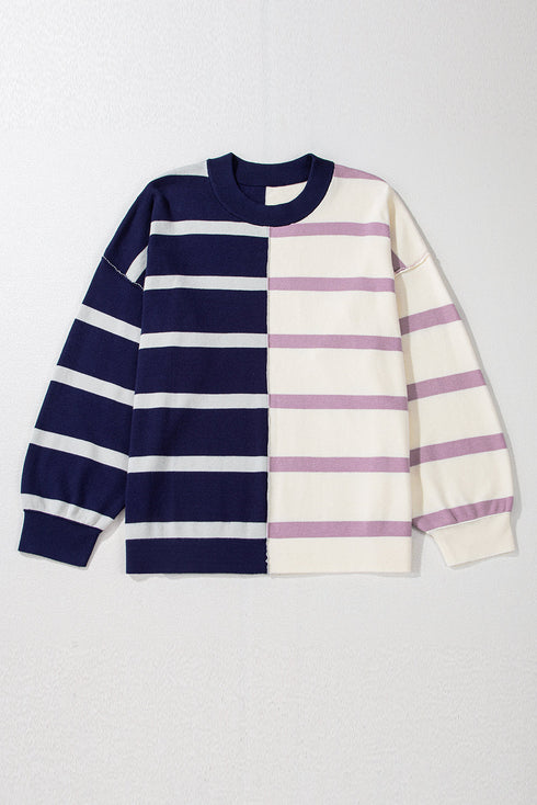 Split Pattern Oversized Crew Neck Pullover Sweatshirt